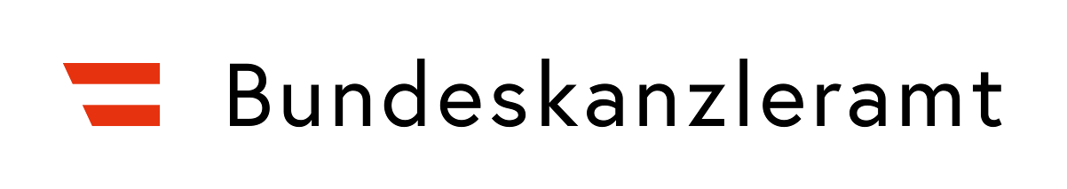 Logo Bundeskanzleramt mit Österreichfahne und schwarzem Schriftzug
