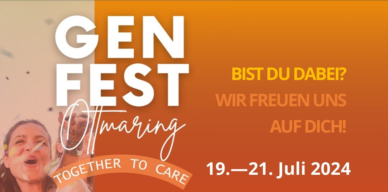 Ausschnitt Flyer der Veranstaltung 'Genfest Ottmaring 2024' in Orange mit Jugendlicher und Daten der Veranstaltung