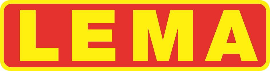 Logo von Lema in gelb auf rotem Hintergrund